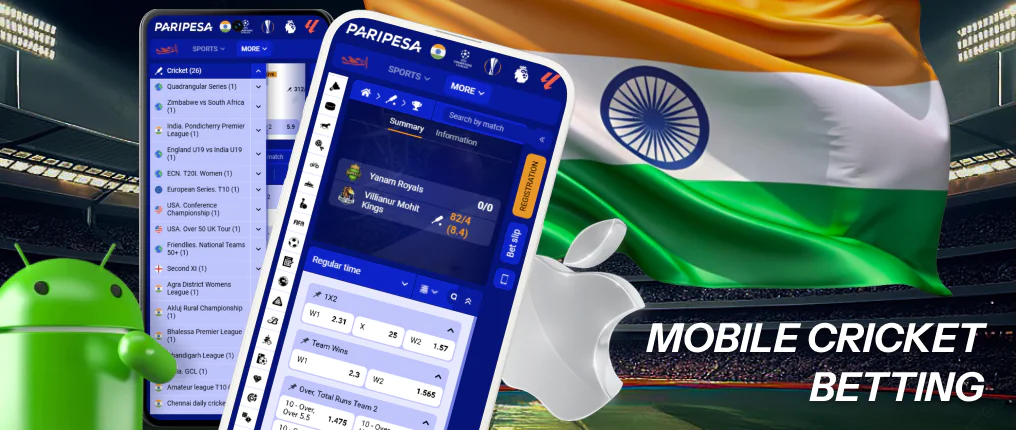 Mobile bettors can install a Paripesa app on Android and iOS to place bets on cricket